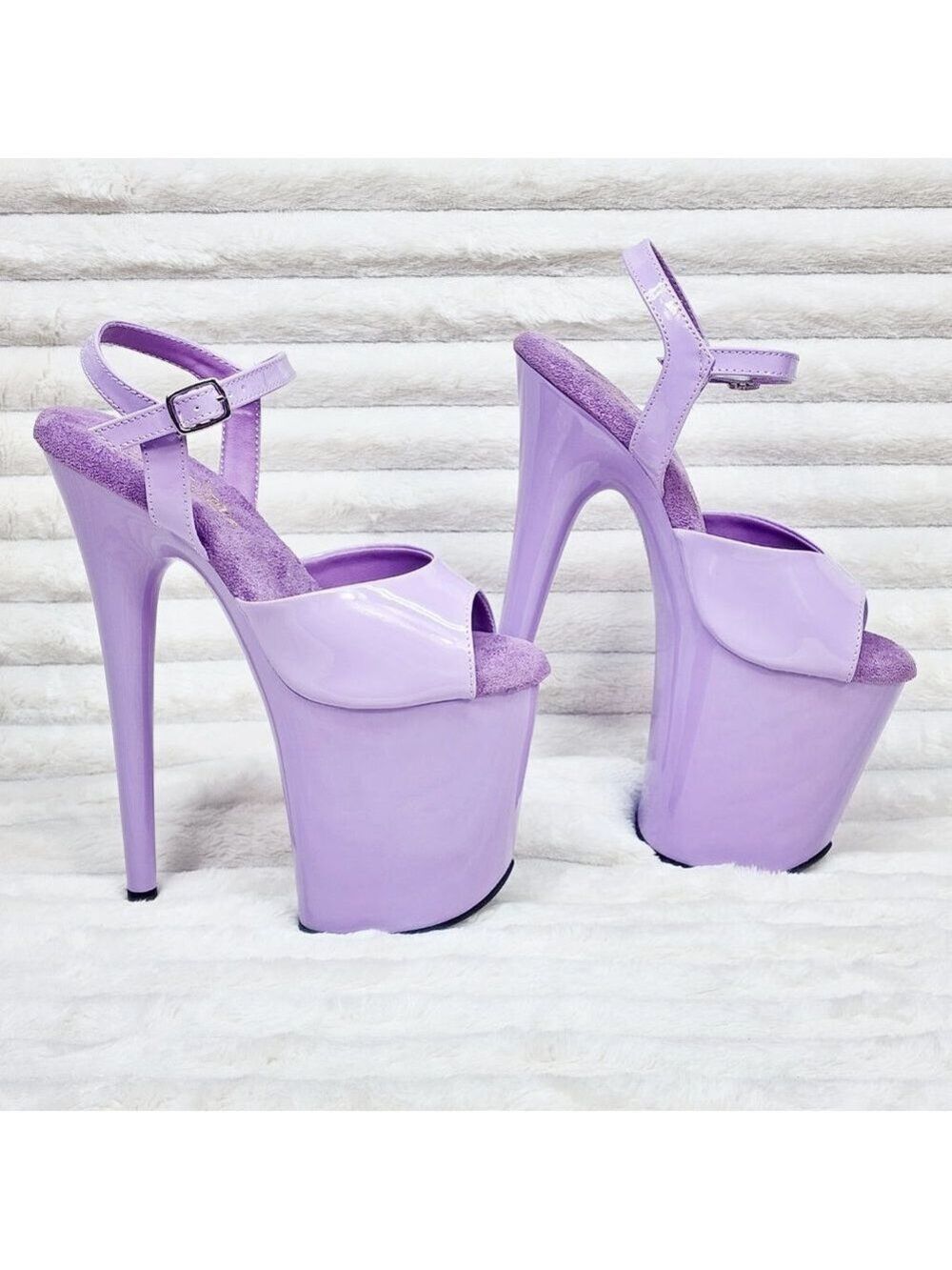 809 Lavender Lilac Patent Ankle Strap Platform 8" High Heel Sandals - Picture 3 of 10
